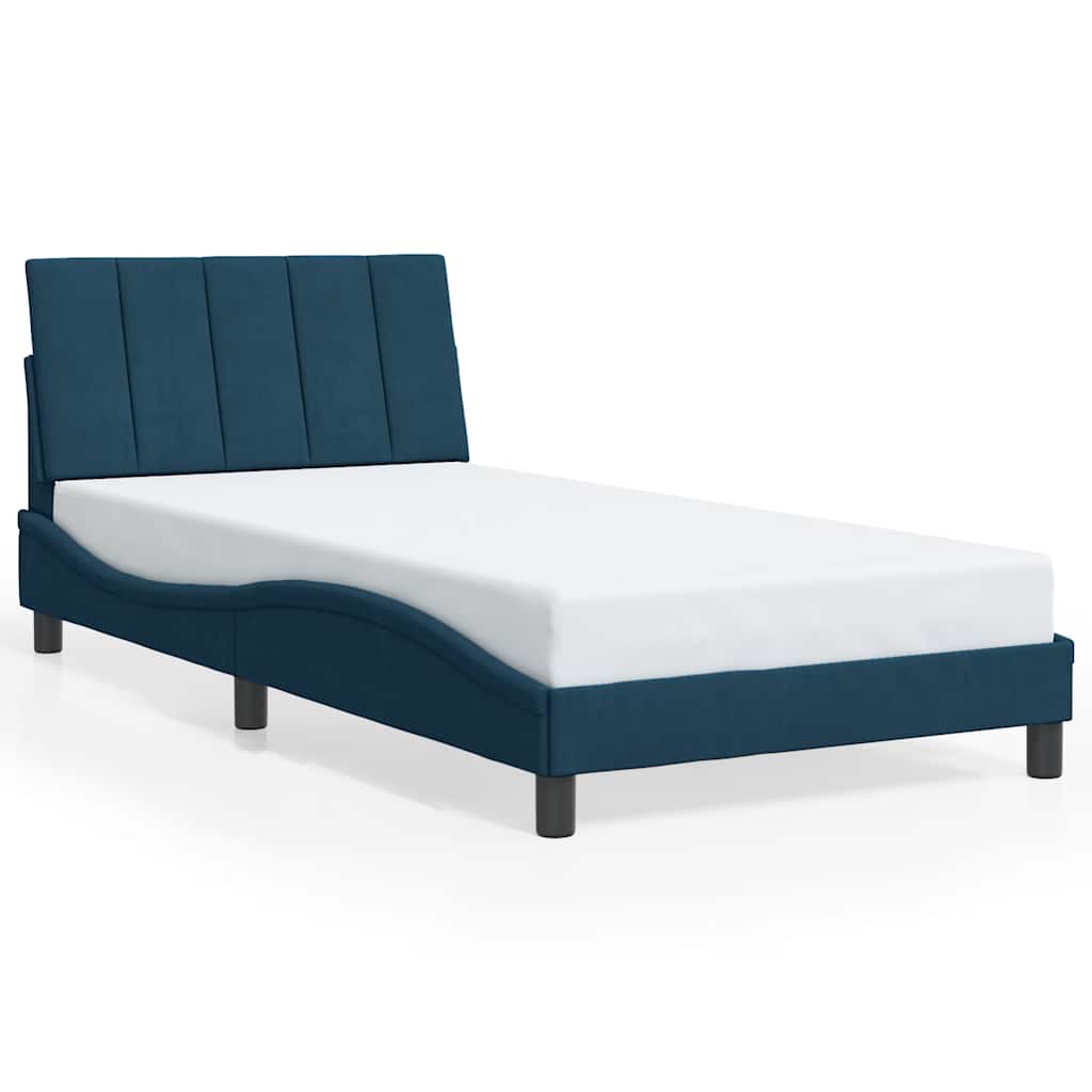 sengeramme med LED uden madras Hanko 100x200 cm velour blå