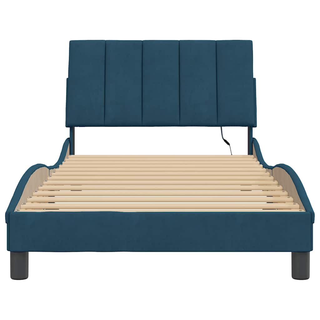 sengeramme med LED uden madras Hanko 100x200 cm velour blå