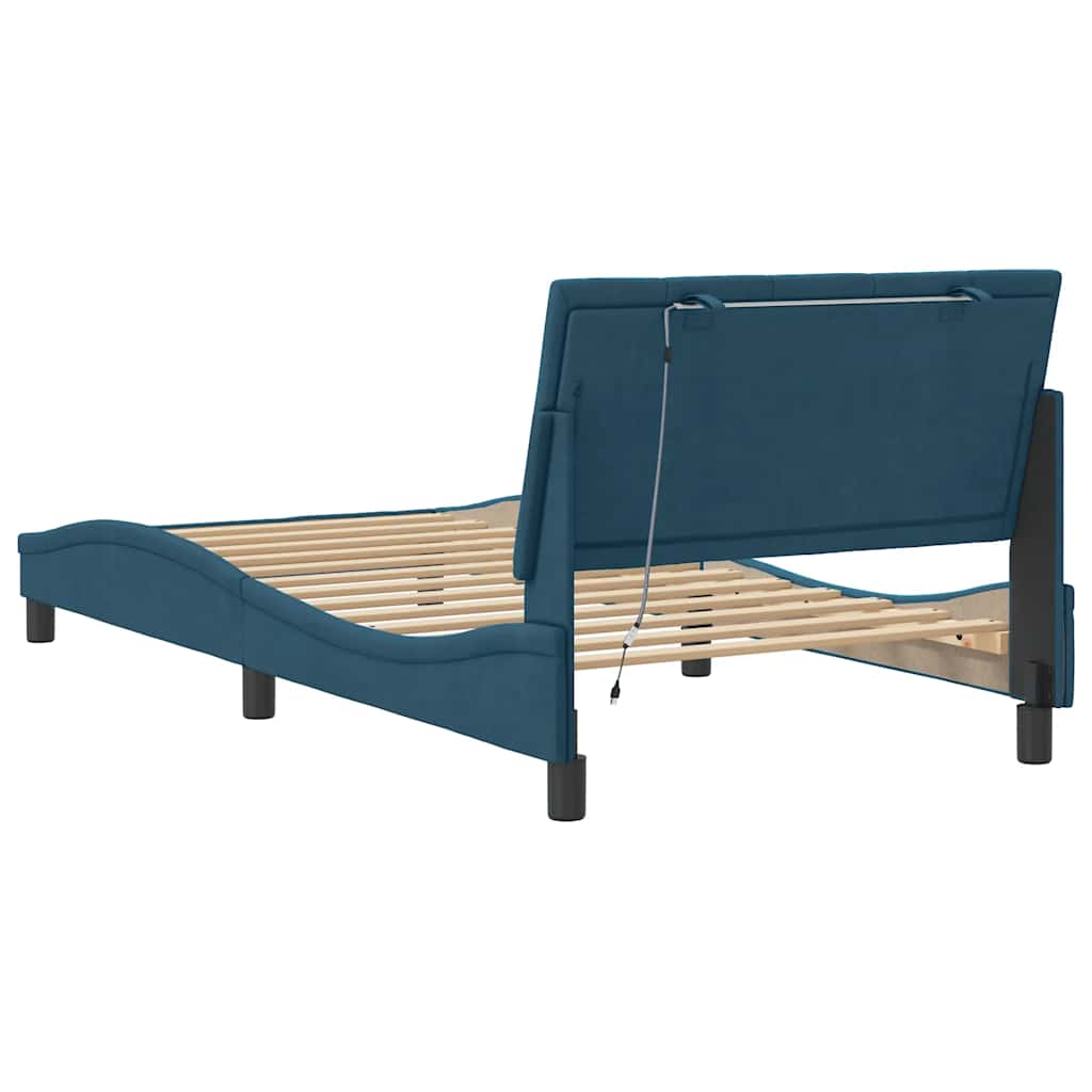 sengeramme med LED uden madras Hanko 100x200 cm velour blå