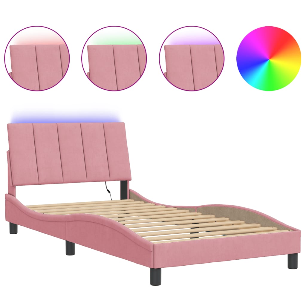 sengeramme med LED uden madras Hanko 100x200 cm velour pink