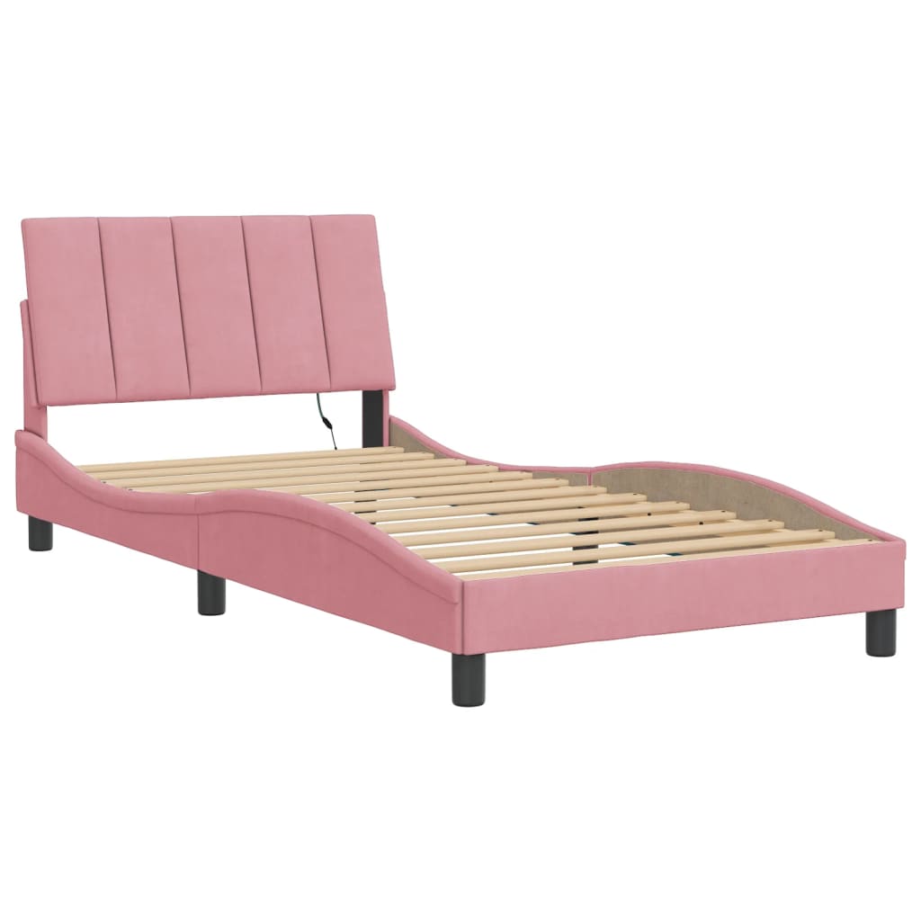 sengeramme med LED uden madras Hanko 100x200 cm velour pink