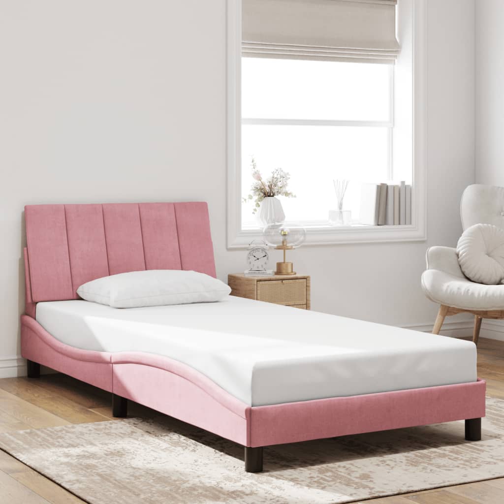 sengeramme med LED uden madras Hanko 100x200 cm velour pink