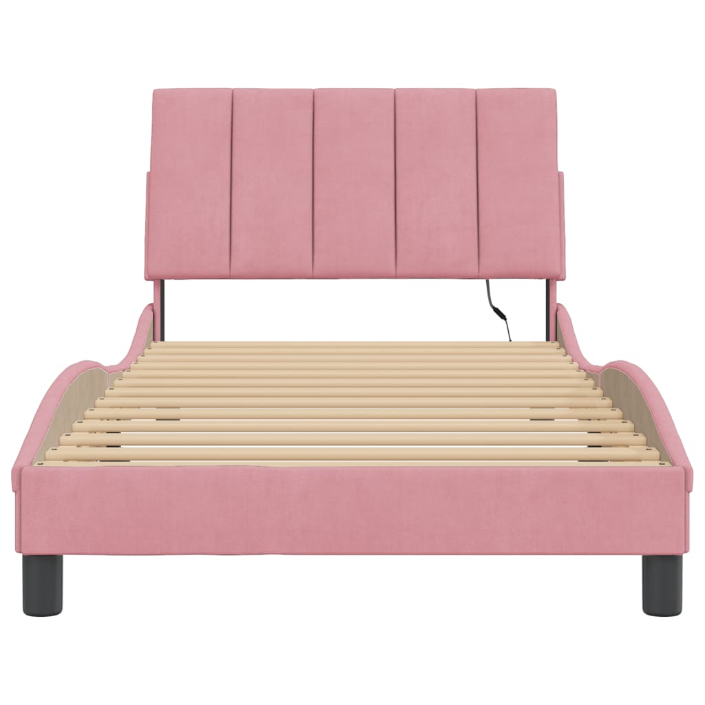 sengeramme med LED uden madras Hanko 100x200 cm velour pink