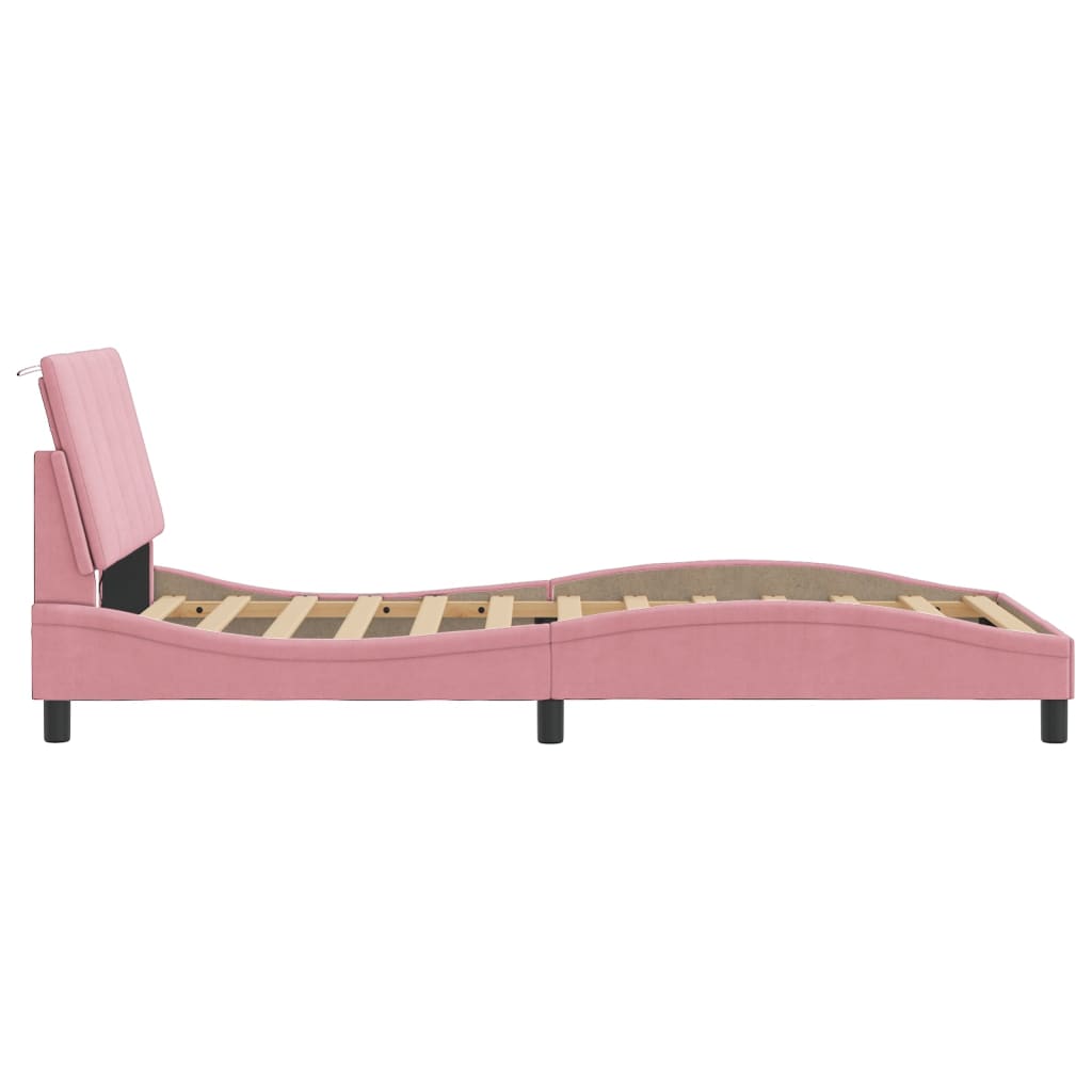sengeramme med LED uden madras Hanko 100x200 cm velour pink