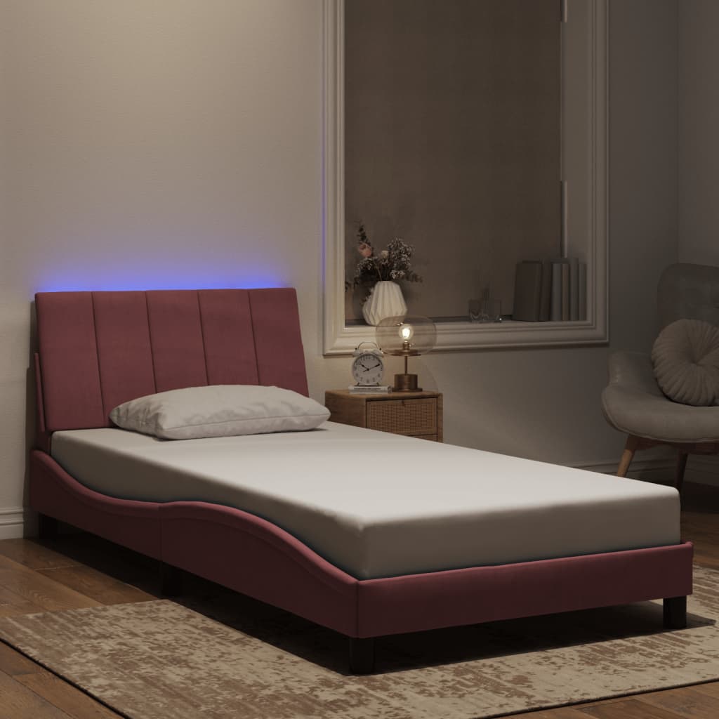 sengeramme med LED uden madras Hanko 100x200 cm velour pink
