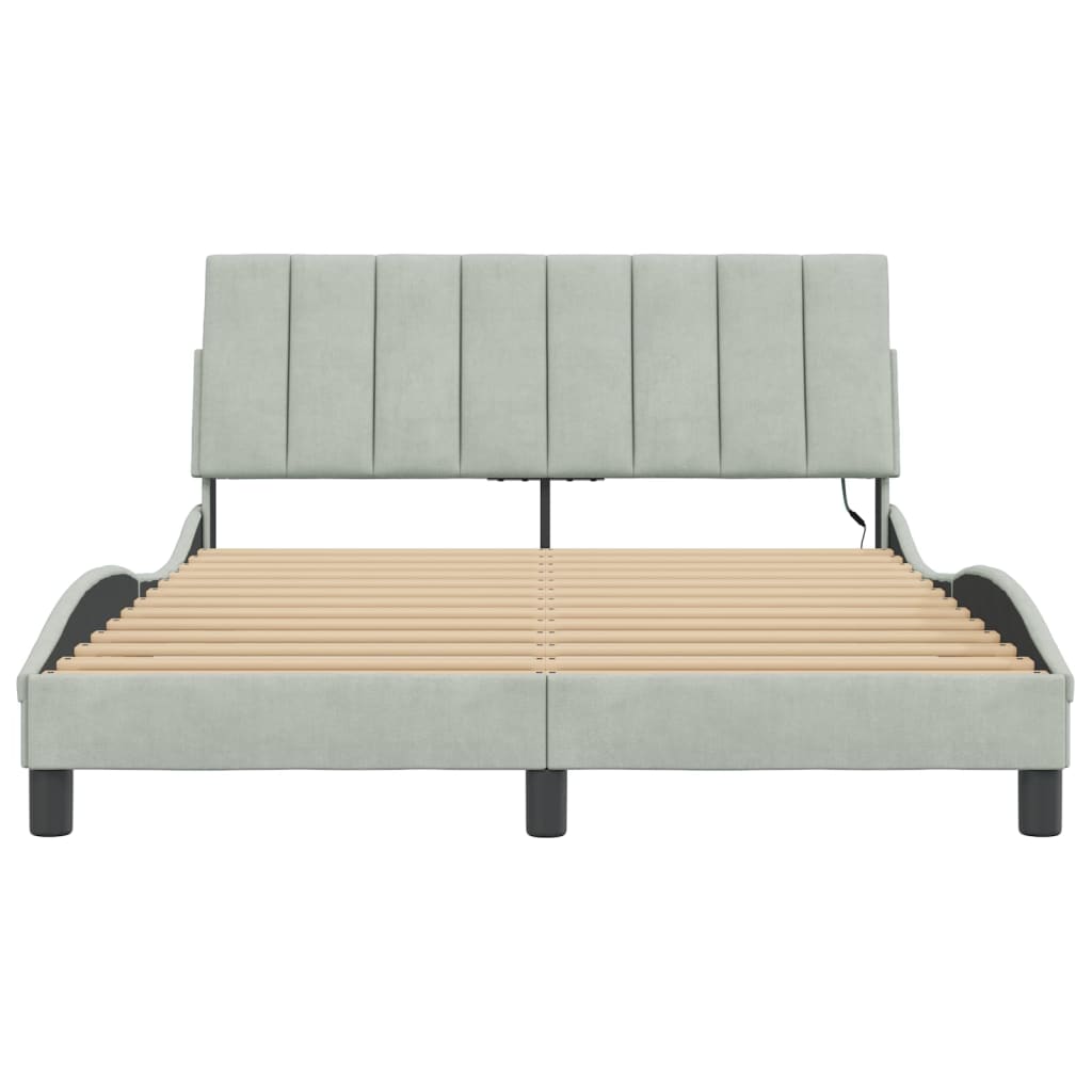 sengeramme med LED uden madras Hanko 120x200 cm velour lysegrå