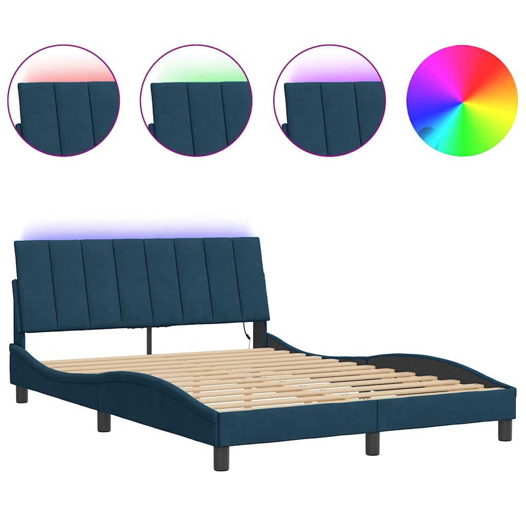 sengeramme med LED uden madras Hanko 120x200 cm velour blå