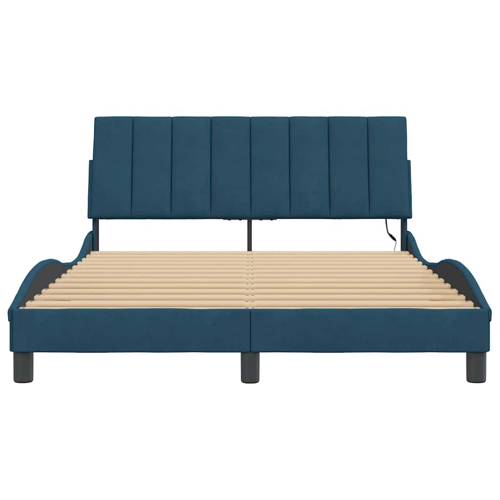sengeramme med LED uden madras Hanko 120x200 cm velour blå