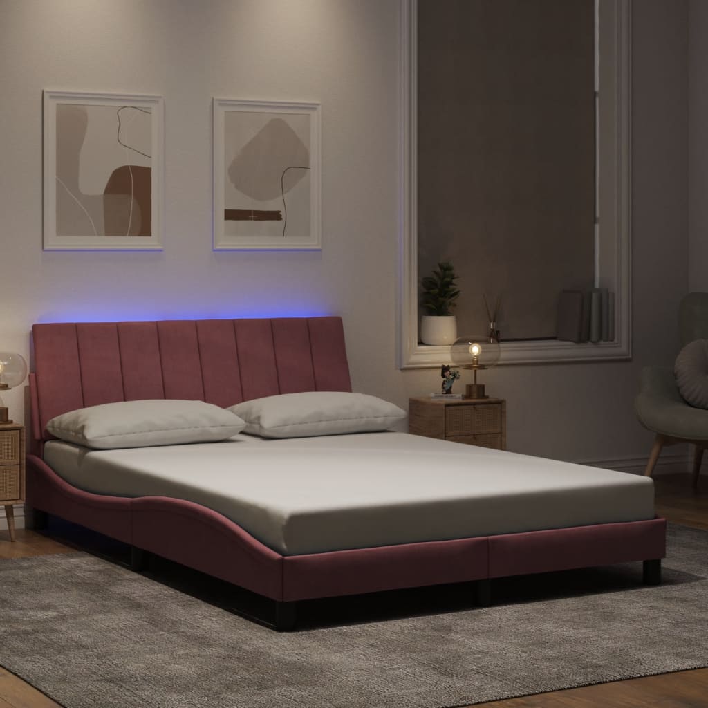sengeramme med LED uden madras Hanko 120x200 cm velour pink