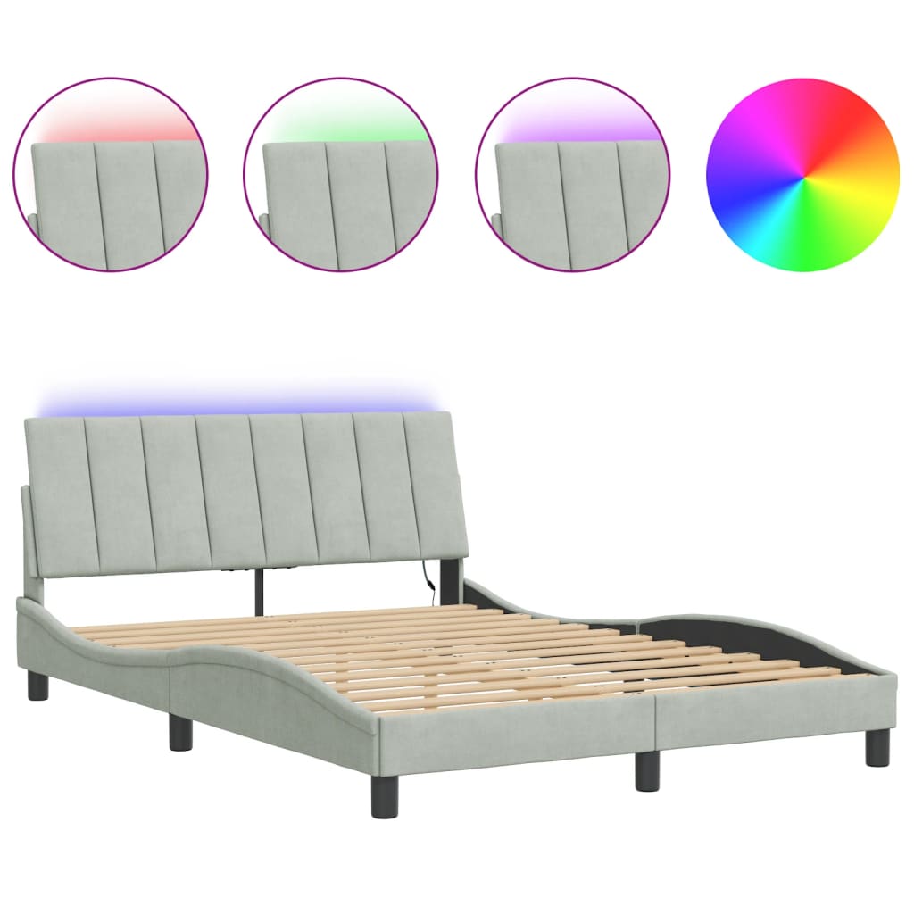 sengeramme med LED uden madras Hanko 140x190 cm velour lysegrå