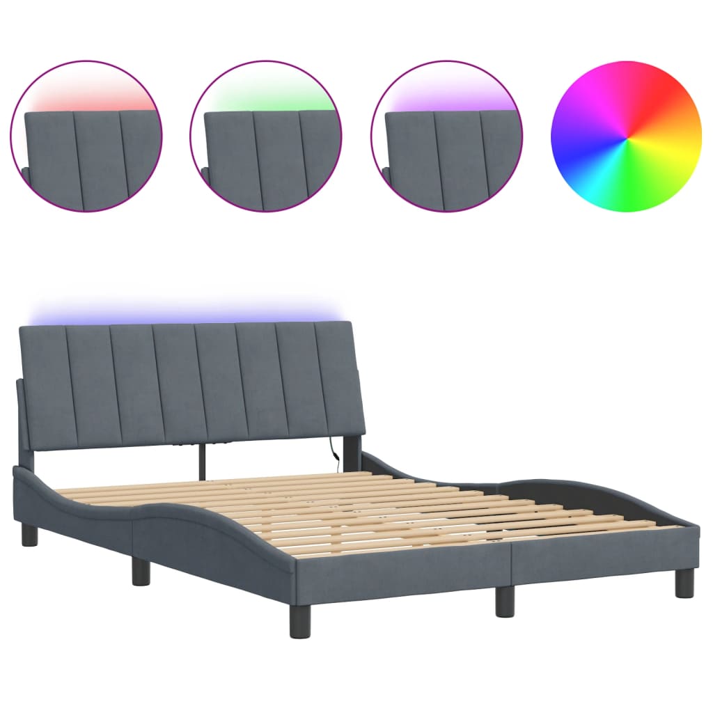 sengeramme med LED uden madras Hanko 140x190 cm velour mørkegrå