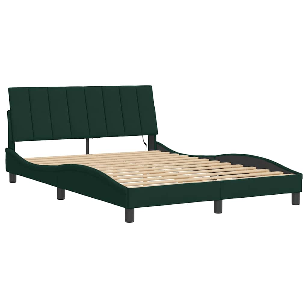 sengeramme med LED uden madras Hanko 140x190 cm velour mørkegrøn