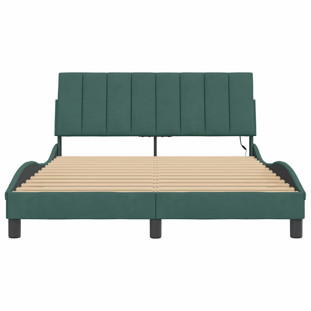 sengeramme med LED uden madras Hanko 140x190 cm velour mørkegrøn
