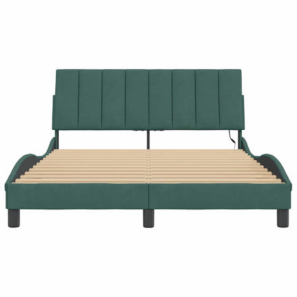 sengeramme med LED uden madras Hanko 140x190 cm velour mørkegrøn