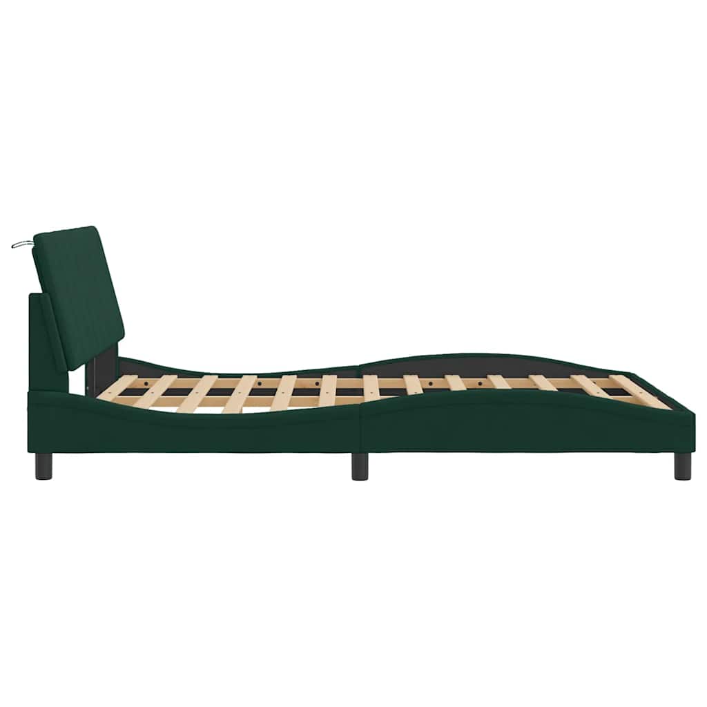 sengeramme med LED uden madras Hanko 140x190 cm velour mørkegrøn