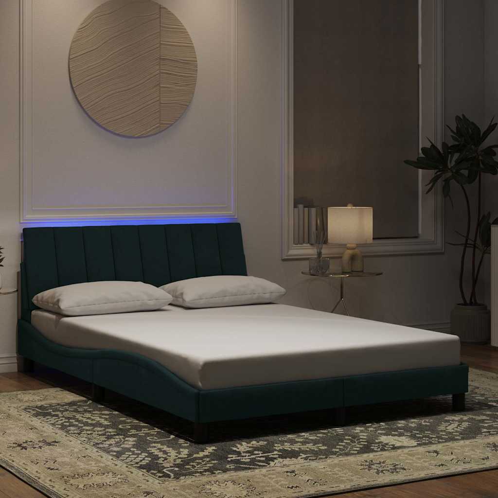 sengeramme med LED uden madras Hanko 140x190 cm velour mørkegrøn