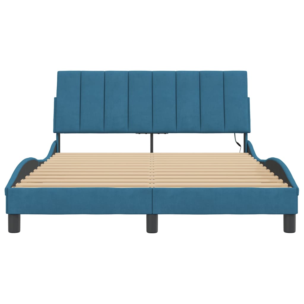 sengeramme med LED uden madras Hanko 140x190 cm velour blå