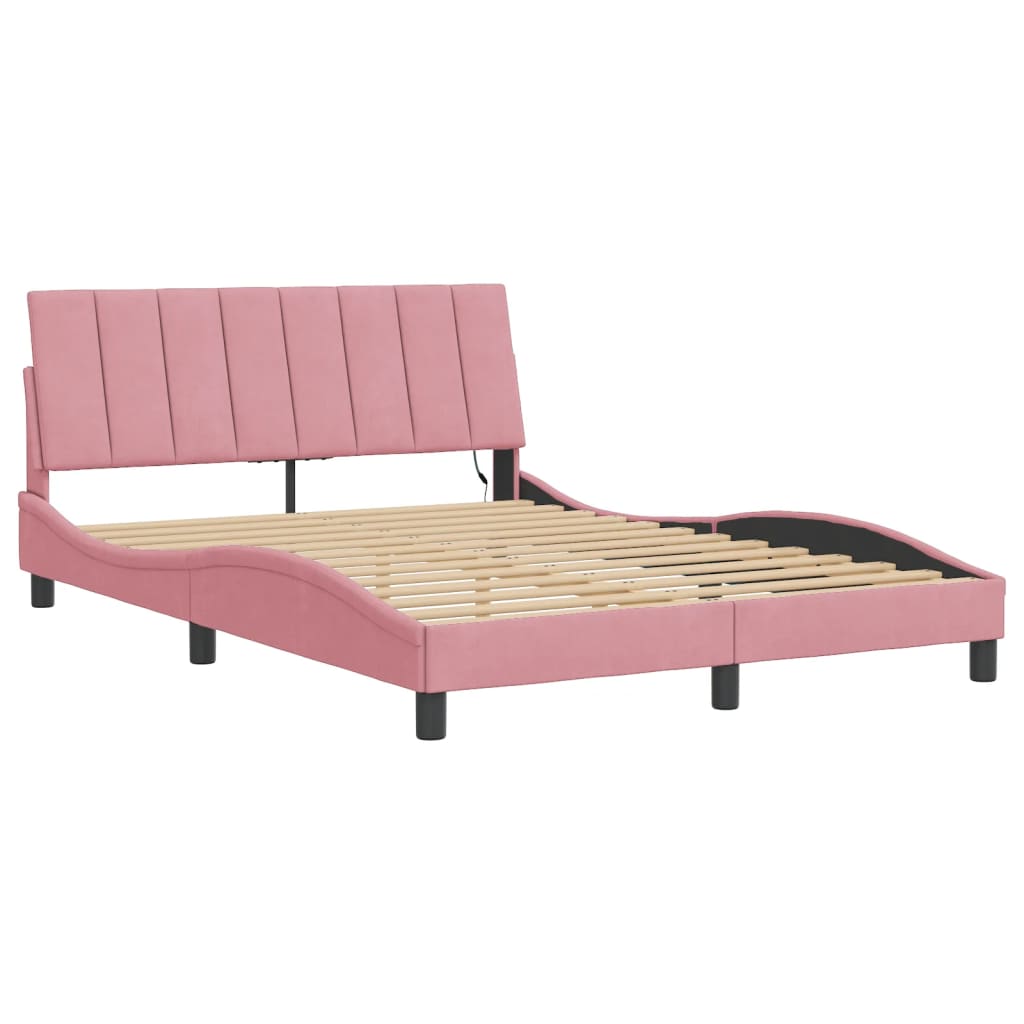 sengeramme med LED uden madras Hanko 140x190 cm velour pink