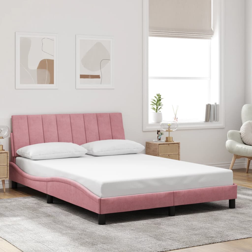 sengeramme med LED uden madras Hanko 140x190 cm velour pink