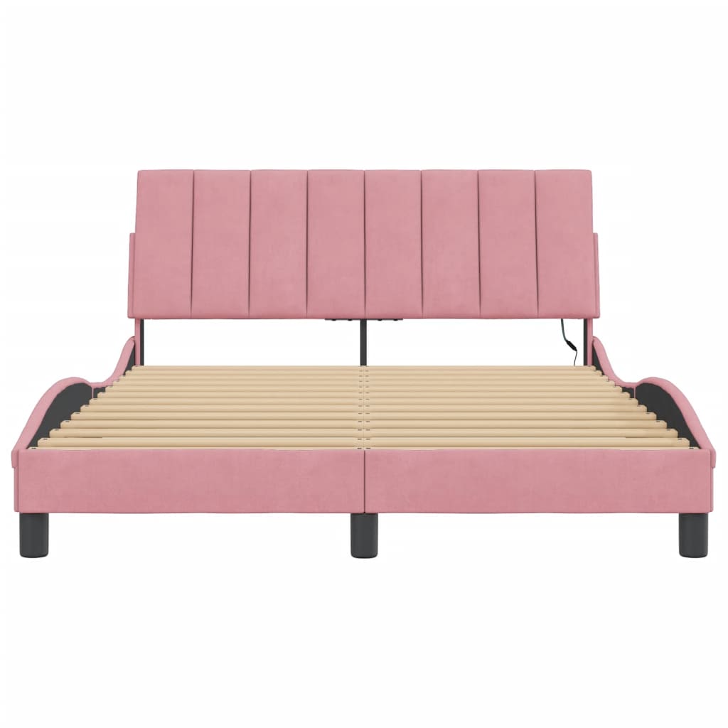 sengeramme med LED uden madras Hanko 140x190 cm velour pink