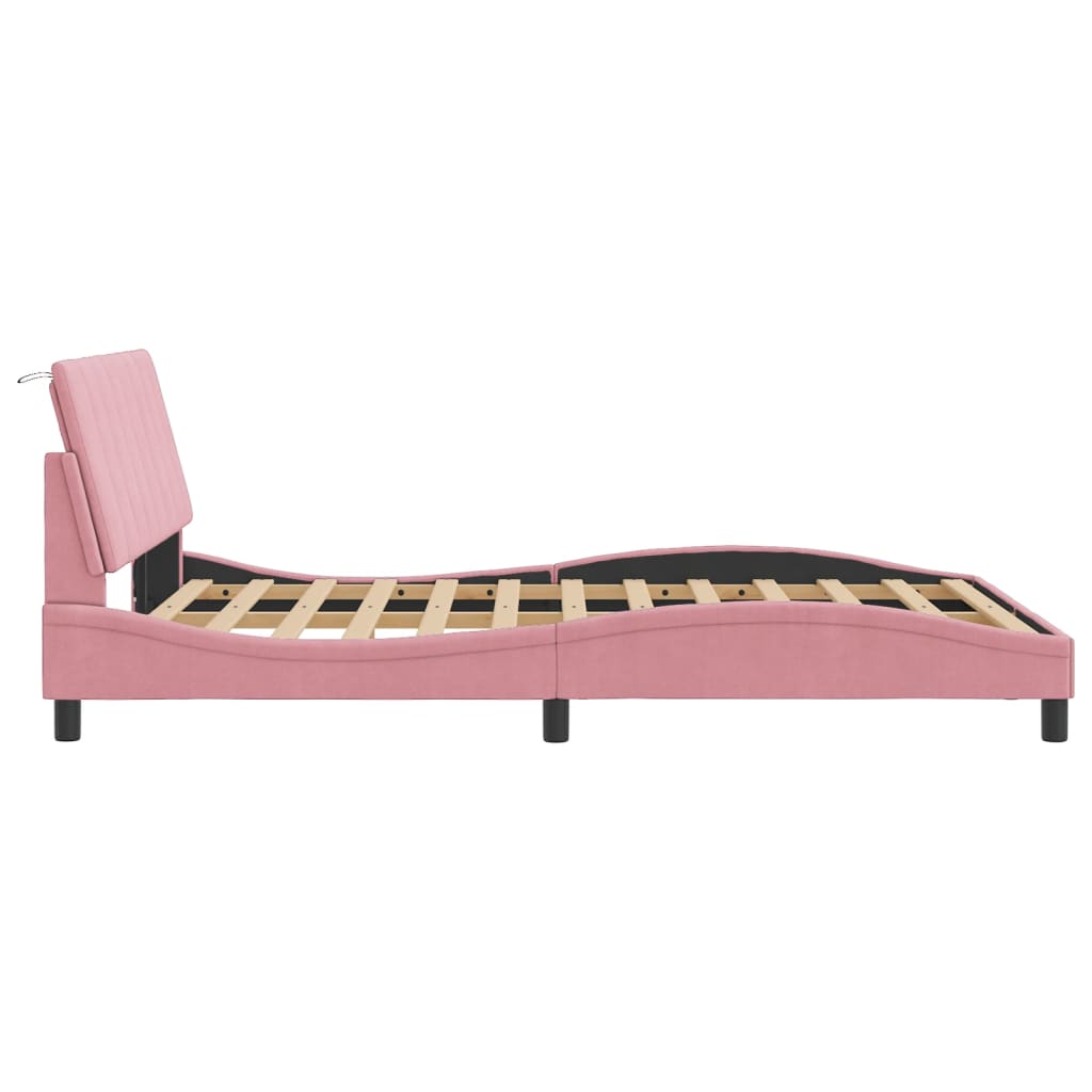 sengeramme med LED uden madras Hanko 140x190 cm velour pink