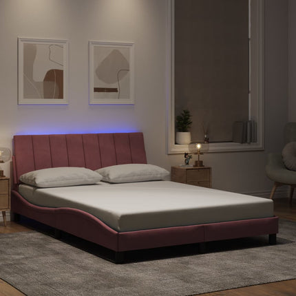 sengeramme med LED uden madras Hanko 140x190 cm velour pink