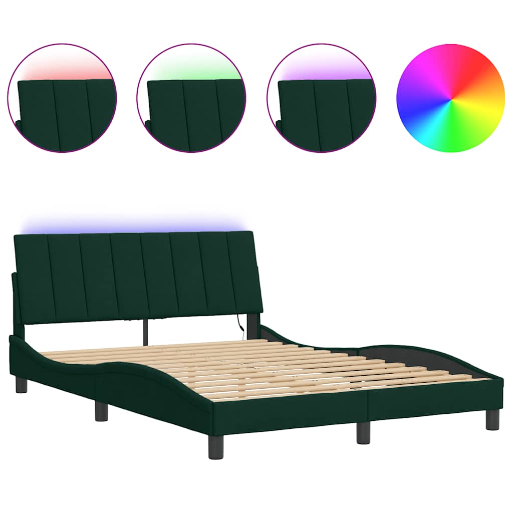 sengeramme med LED uden madras Hanko 140x200 cm velour mørkegrøn