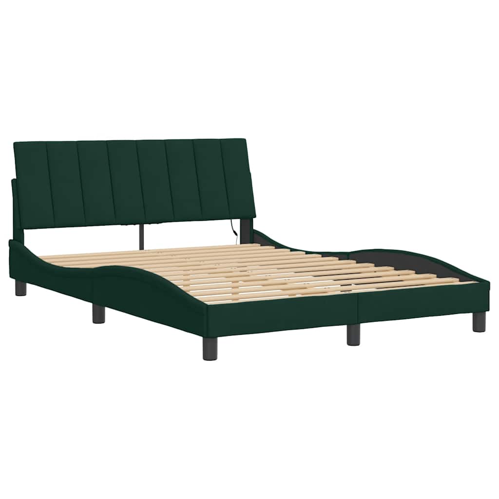 sengeramme med LED uden madras Hanko 140x200 cm velour mørkegrøn