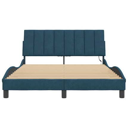 sengeramme med LED uden madras Hanko 140x200 cm velour blå