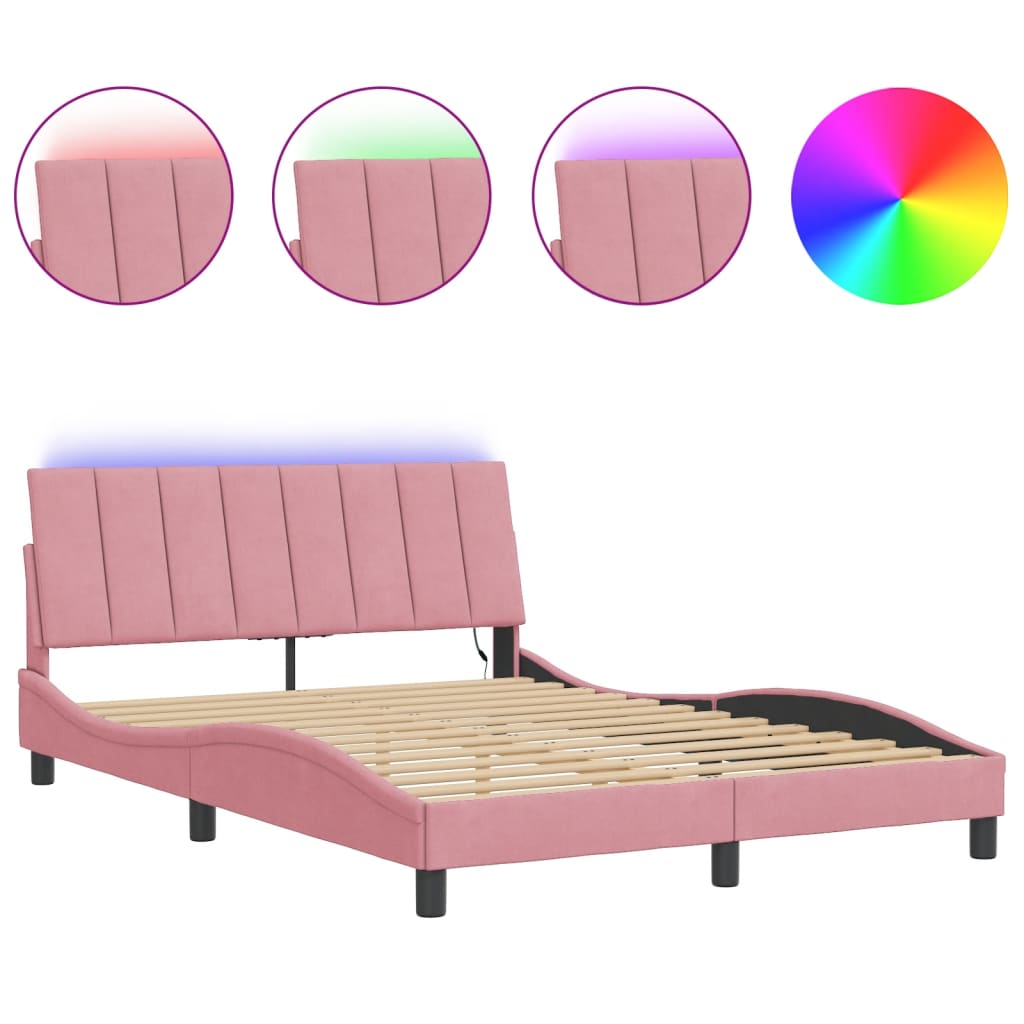 sengeramme med LED uden madras Hanko 140x200 cm velour pink
