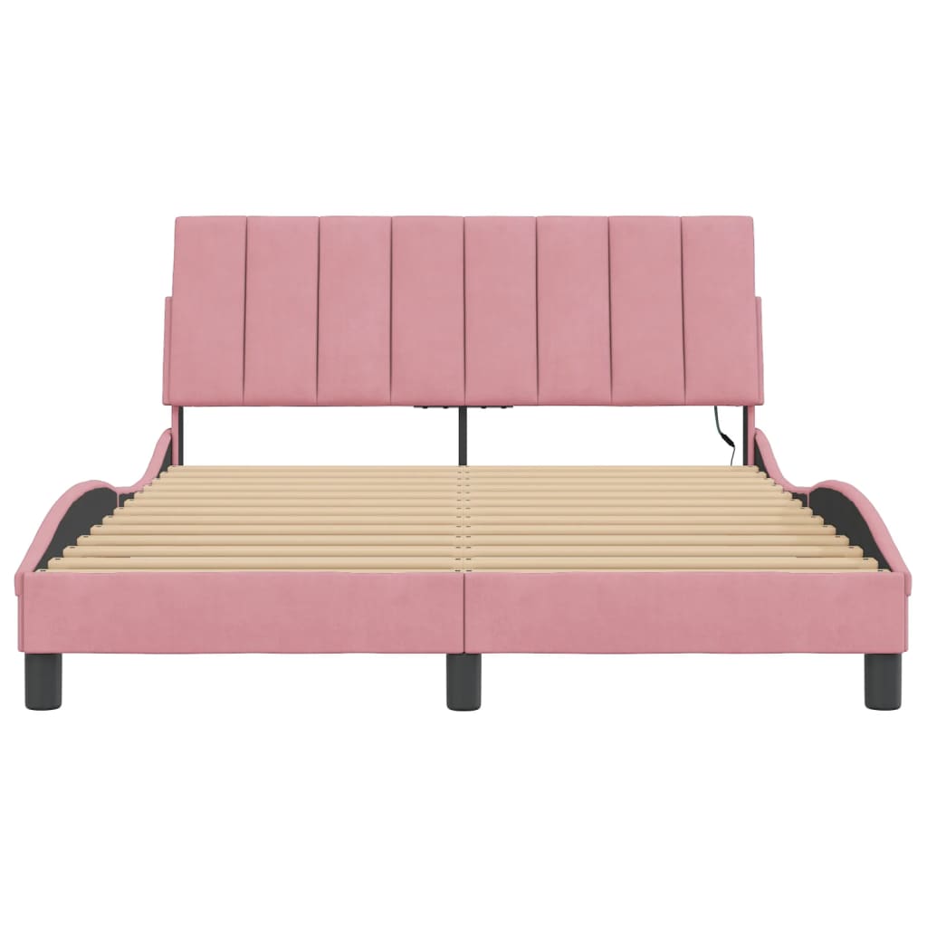 sengeramme med LED uden madras Hanko 140x200 cm velour pink
