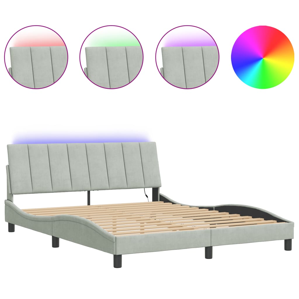 sengeramme med LED uden madras Hanko 160x200 cm velour lysegrå