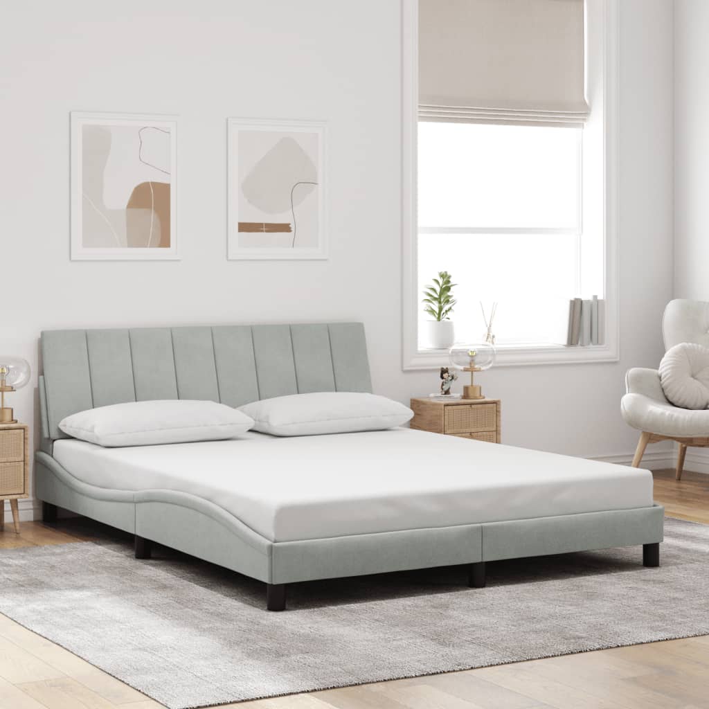sengeramme med LED uden madras Hanko 160x200 cm velour lysegrå