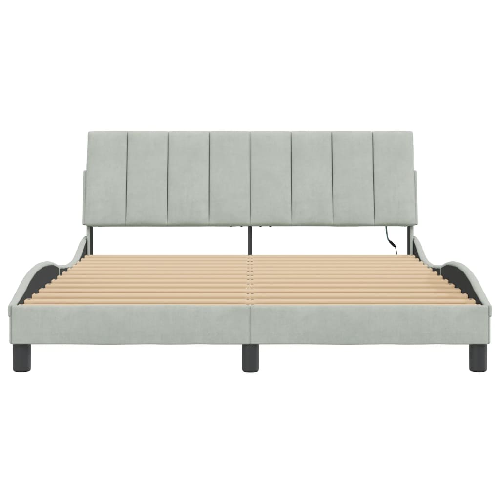 sengeramme med LED uden madras Hanko 160x200 cm velour lysegrå