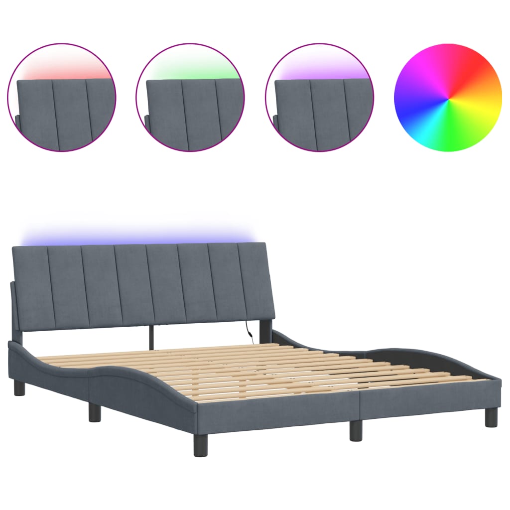 sengeramme med LED uden madras Hanko 160x200 cm velour mørkegrå