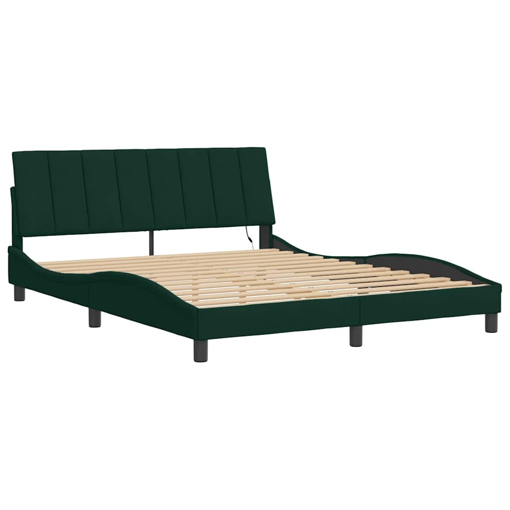 sengeramme med LED uden madras Hanko 160x200 cm velour mørkegrøn