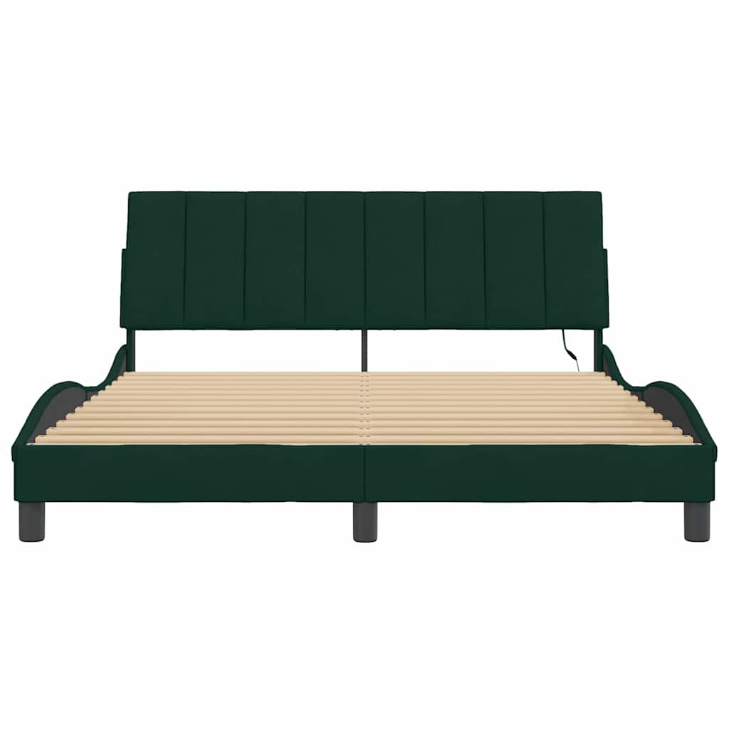 sengeramme med LED uden madras Hanko 160x200 cm velour mørkegrøn