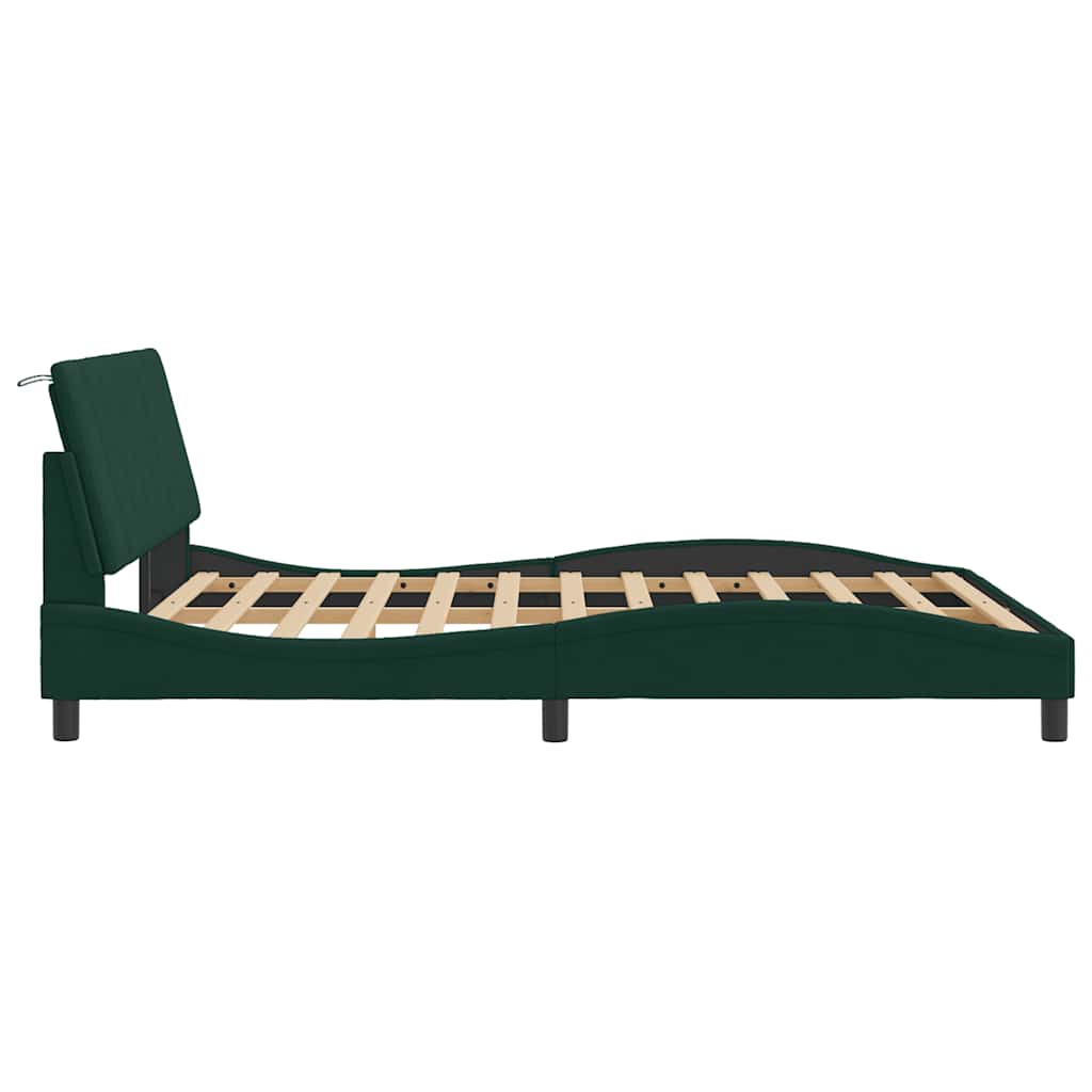 sengeramme med LED uden madras Hanko 160x200 cm velour mørkegrøn