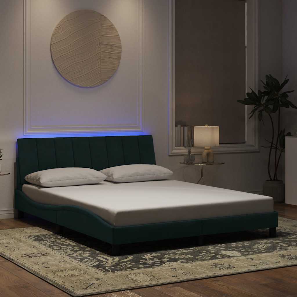 sengeramme med LED uden madras Hanko 160x200 cm velour mørkegrøn