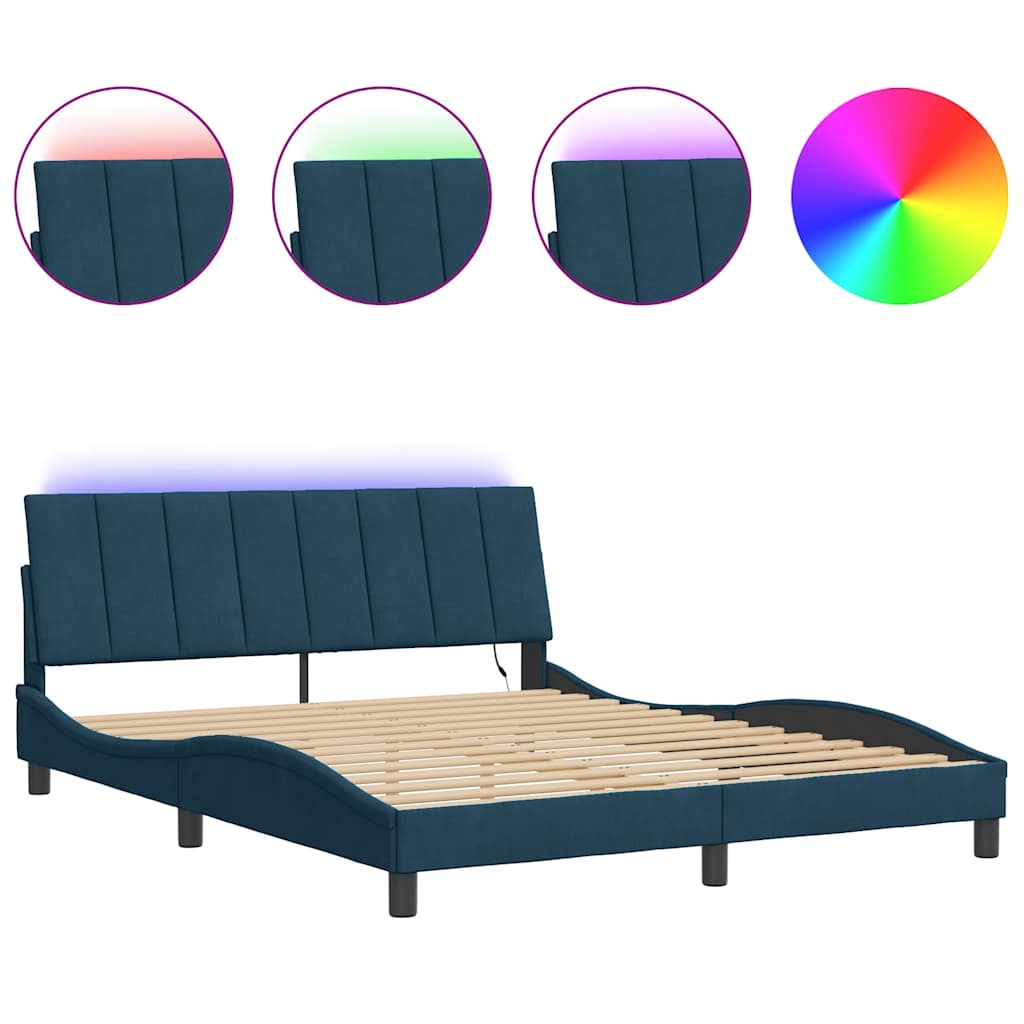 sengeramme med LED uden madras Hanko 160x200 cm velour blå