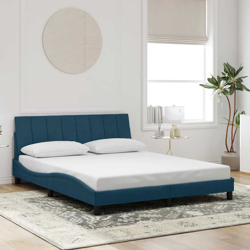 sengeramme med LED uden madras Hanko 160x200 cm velour blå