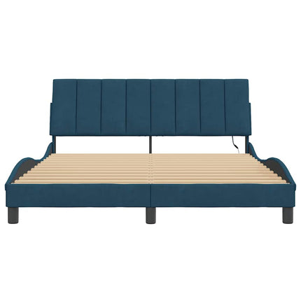 sengeramme med LED uden madras Hanko 160x200 cm velour blå