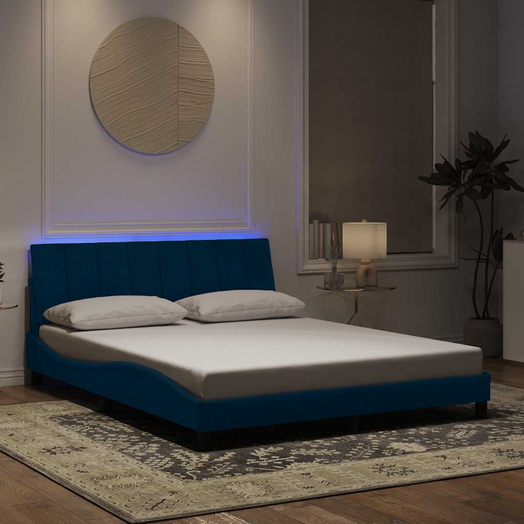 sengeramme med LED uden madras Hanko 160x200 cm velour blå