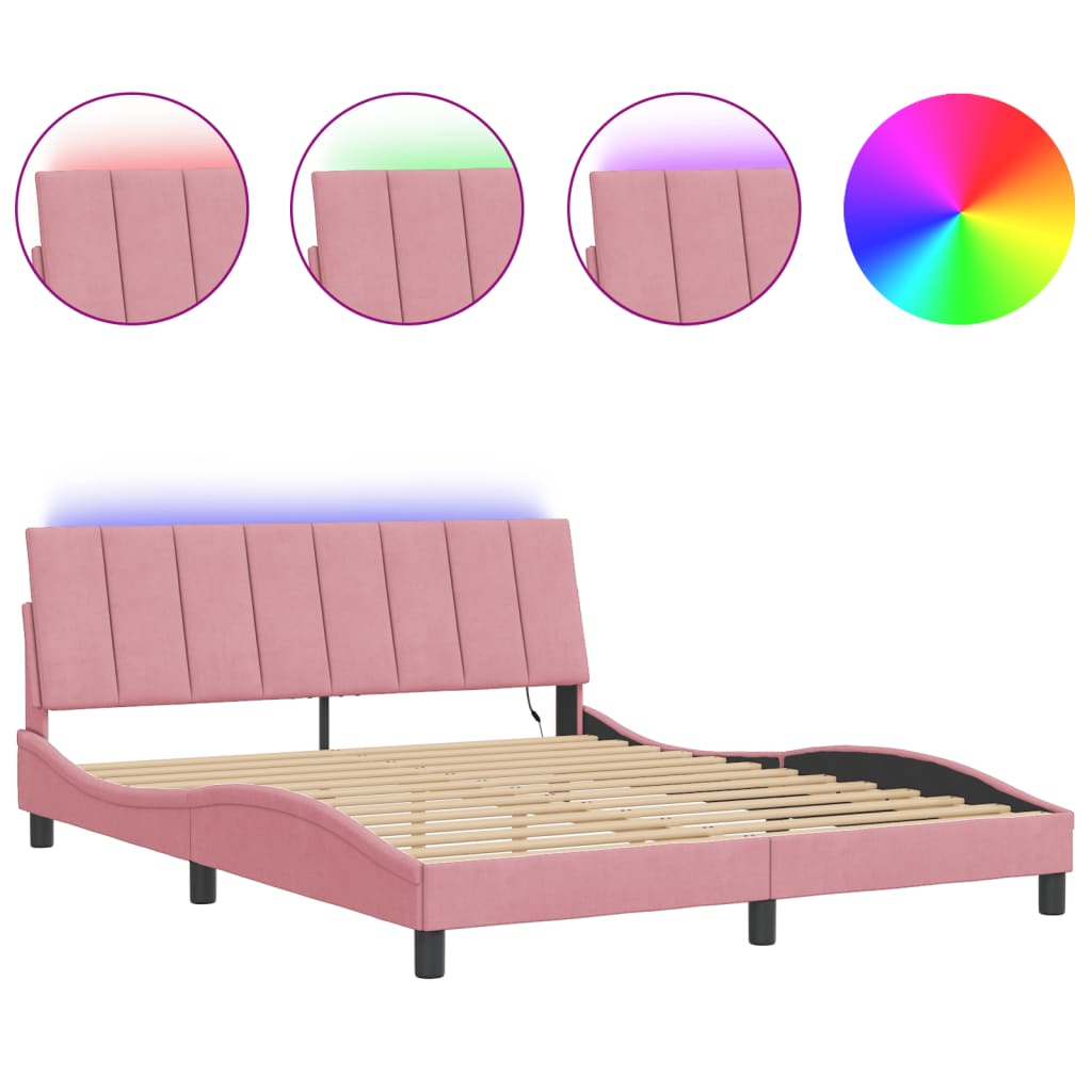 sengeramme med LED uden madras Hanko 160x200 cm velour pink