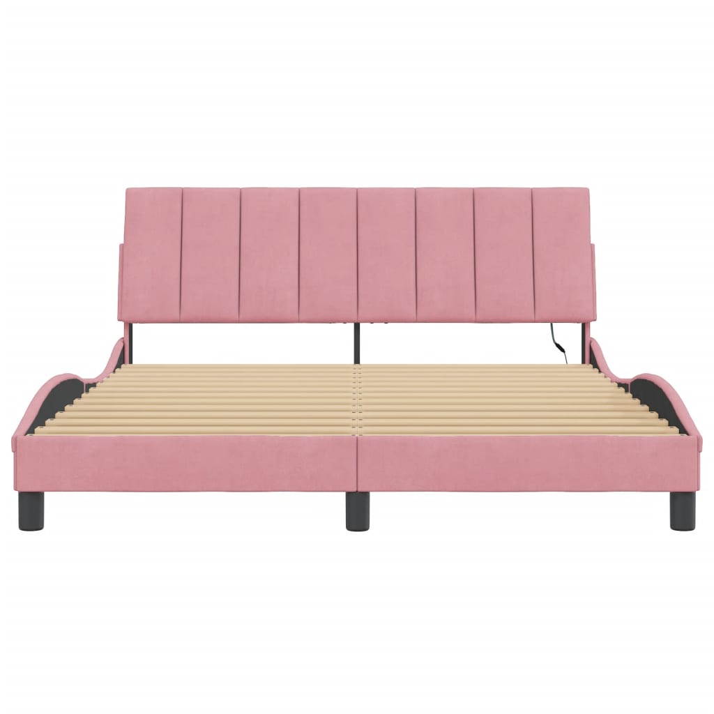 sengeramme med LED uden madras Hanko 160x200 cm velour pink