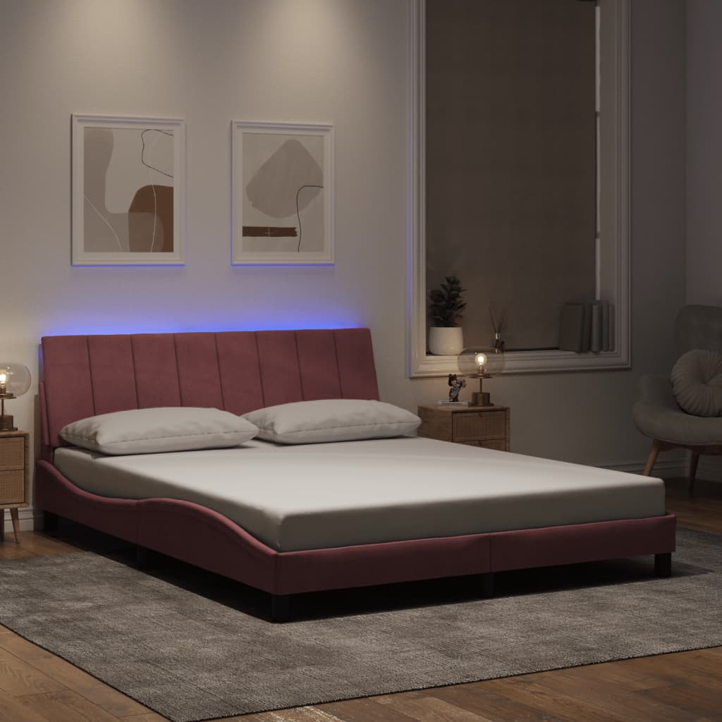 sengeramme med LED uden madras Hanko 160x200 cm velour pink