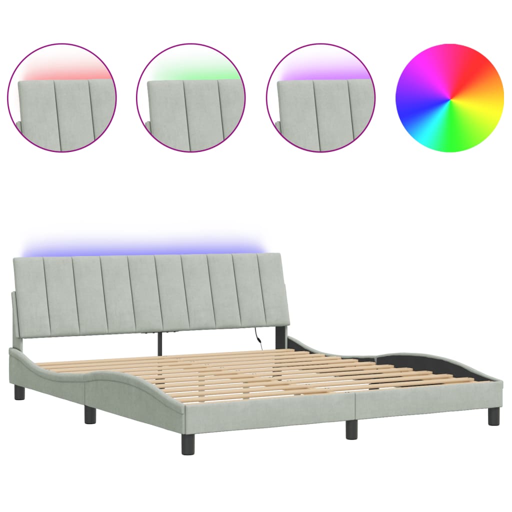 sengeramme med LED uden madras Hanko 180x200 cm velour lysegrå