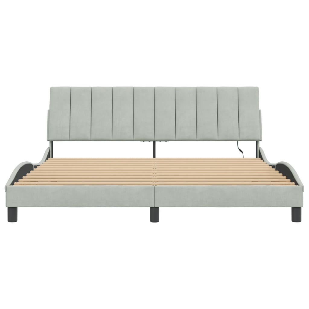 sengeramme med LED uden madras Hanko 180x200 cm velour lysegrå