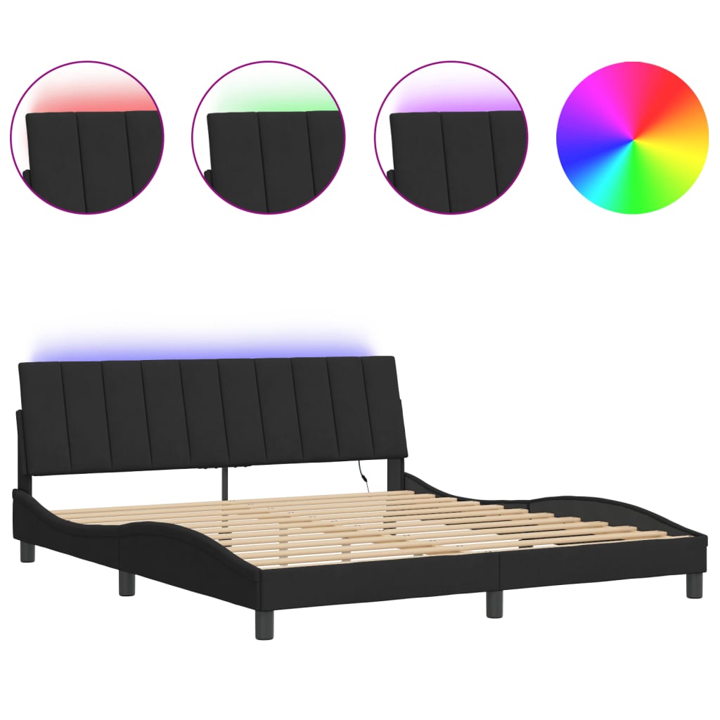 sengeramme med LED uden madras Hanko 180x200 cm velour sort