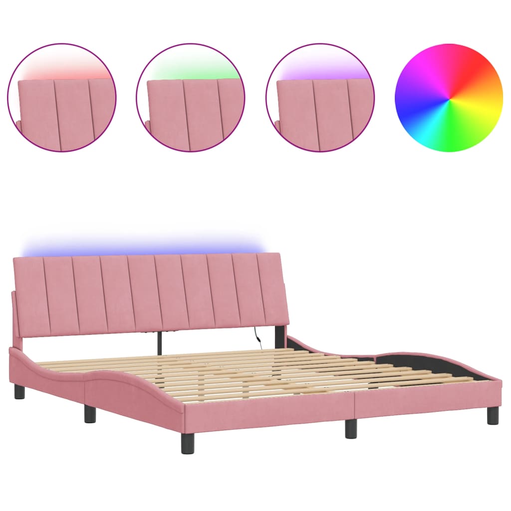 sengeramme med LED uden madras Hanko 180x200 cm velour pink